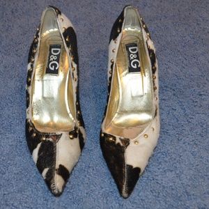 Dolce & Gabbana Black and White Fur Heels